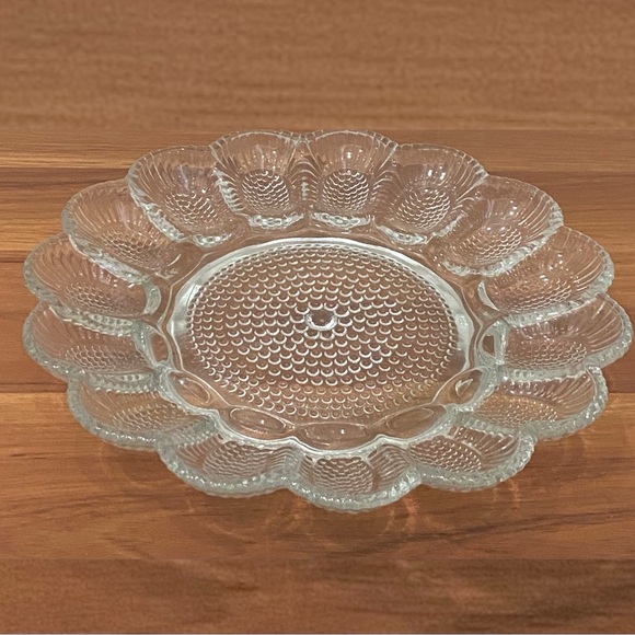 Vintage Indiana Carnival Glass Clear Deviled Egg Platter Serving Tray - Picture 2 of 11